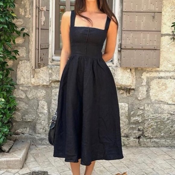 NWT Reformation Tagliatelle Linen Dress in Black - Picture 4 of 13